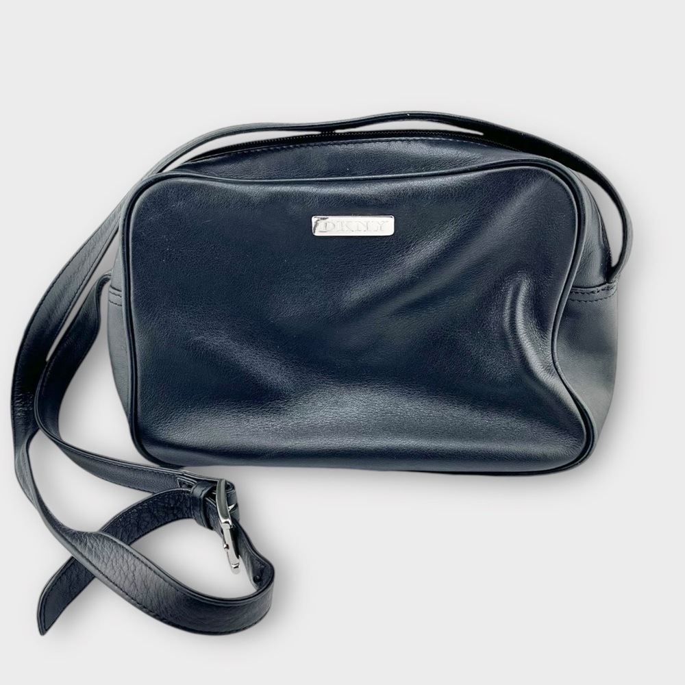 DKNY Vintage Soft Smooth Small Black Leather Shoulder Bag Rectangle